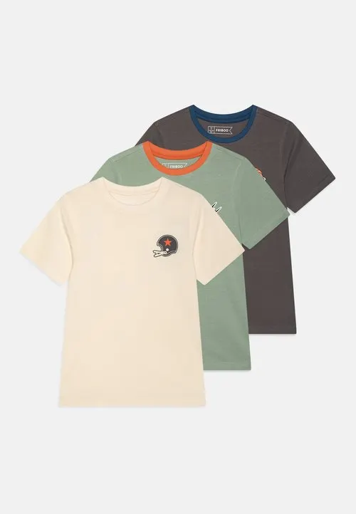 3 PACK - T-shirts med print - dark grey/off-white/mint