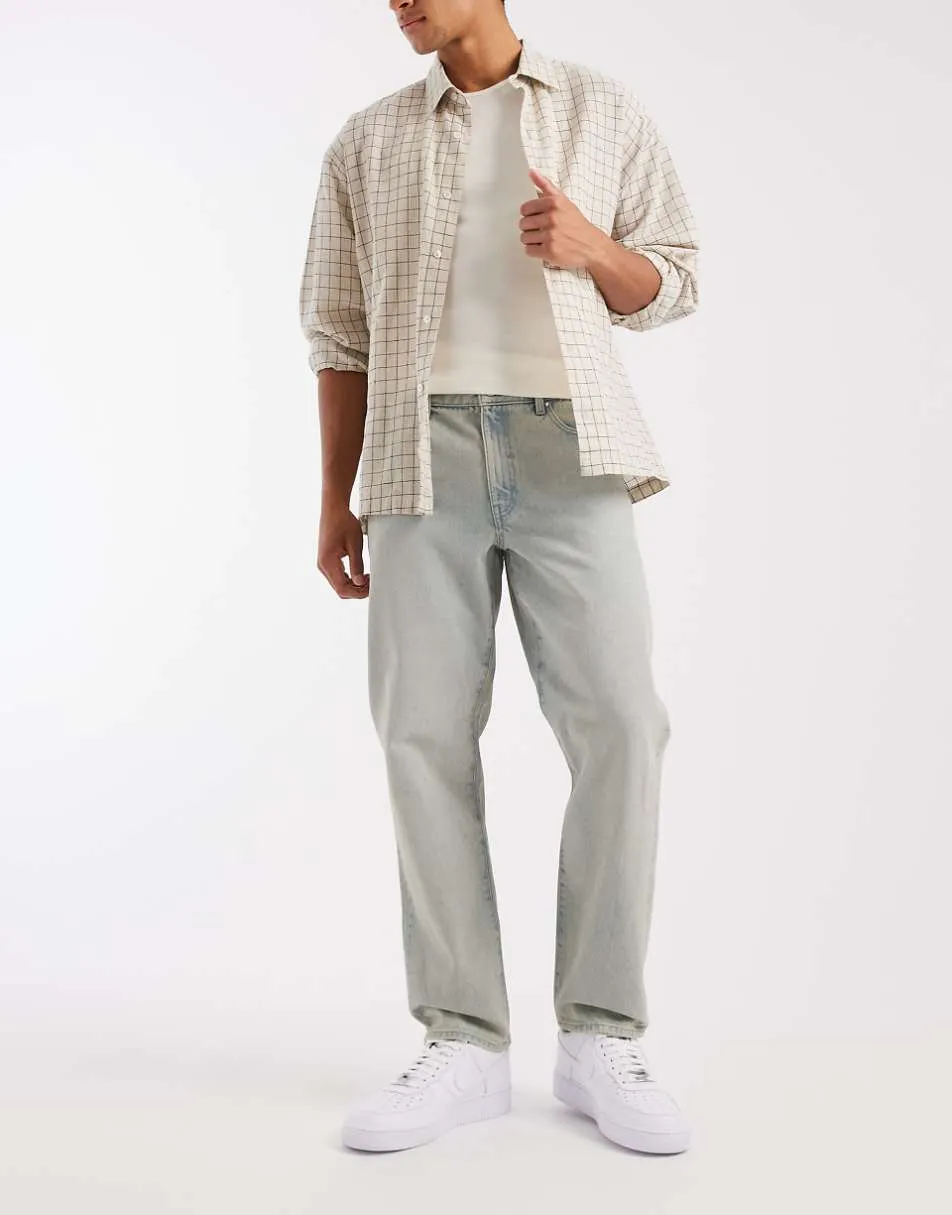 ASOS DESIGN straight jeans in light wash blue with pleats