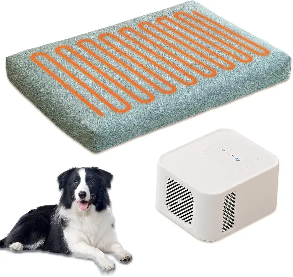 Consistent Warm and Cold Water Pad, Pet Bed Heating & Cooling System, No Electric Shock or Chemical Gel Needed, Machine Washable Bed, Ideal for Home and Crates (Cooling & Heating Green, 35" x 22")