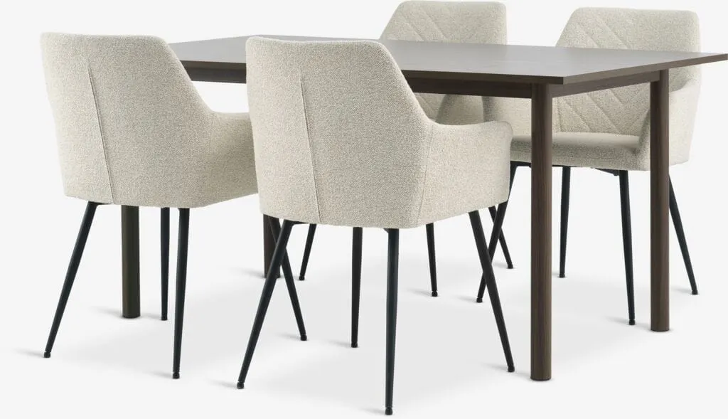 ALSTED Tavolo L160 cm rovere scuro + 4 PURHUS color avorio