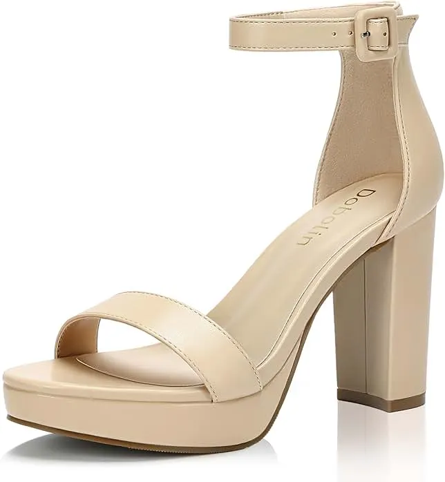 DOBOLIN Platform Heels for Women 4-Inch Ankle Strap Open Toe Sandals Wedding Party Dress Shoes Wide Feet Friendly (Runs Large, Size Down)