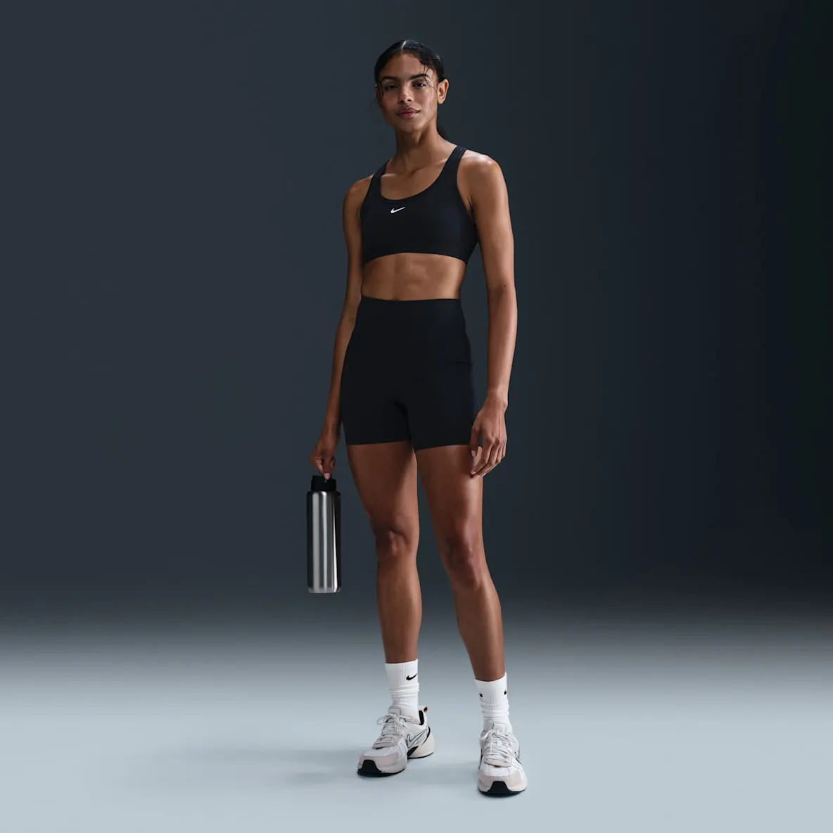 Sykkelshorts med høyt liv uten søm foran til dame (13 cm)