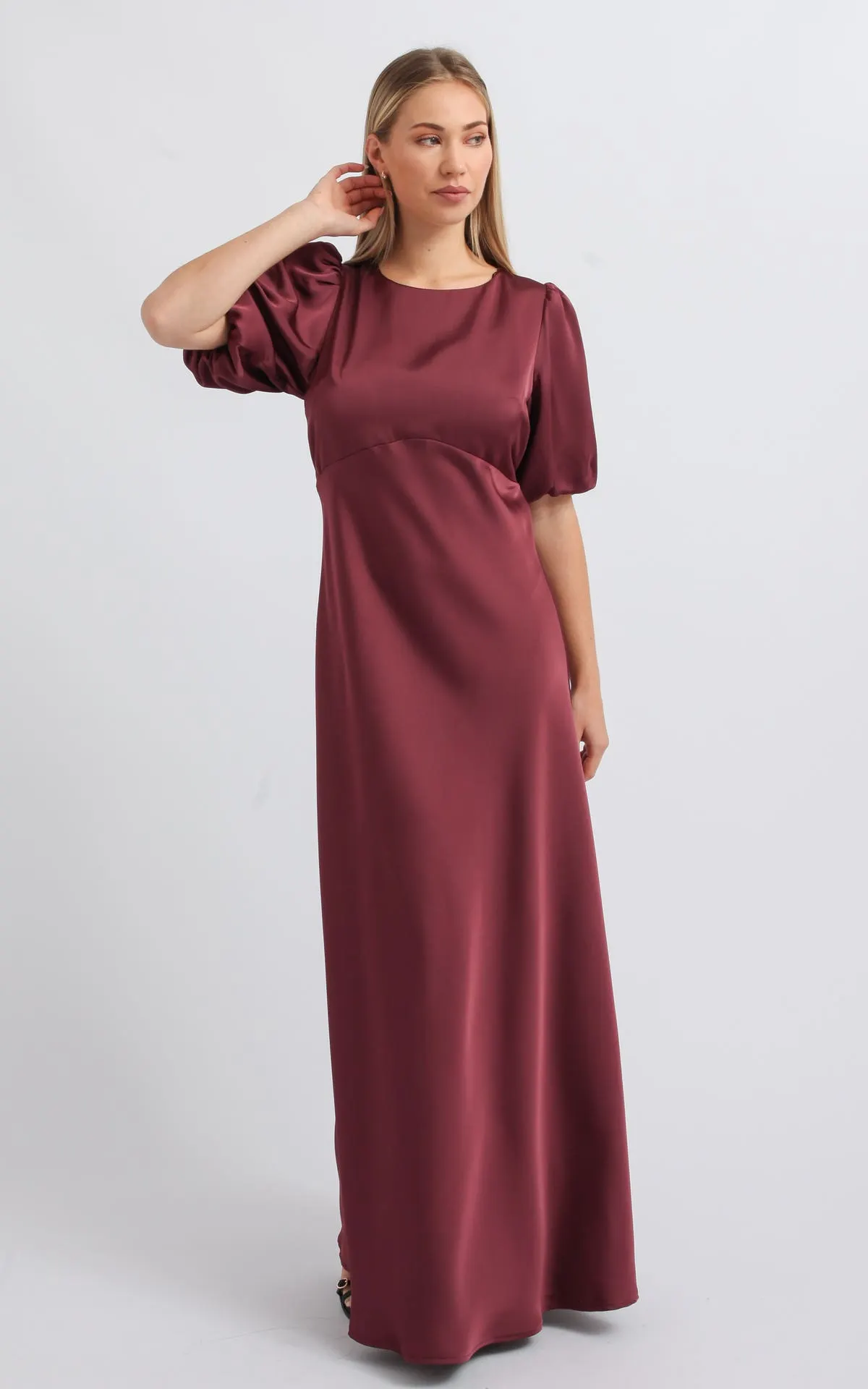 Satin Puff Sleeve Slip Gown