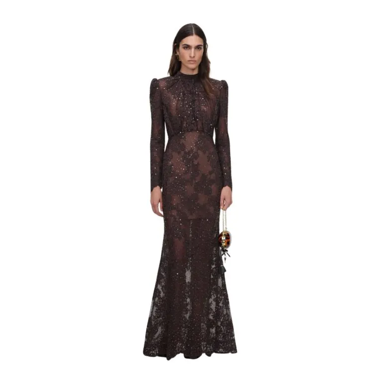 Sequin Lace Maxi Dress - Brun