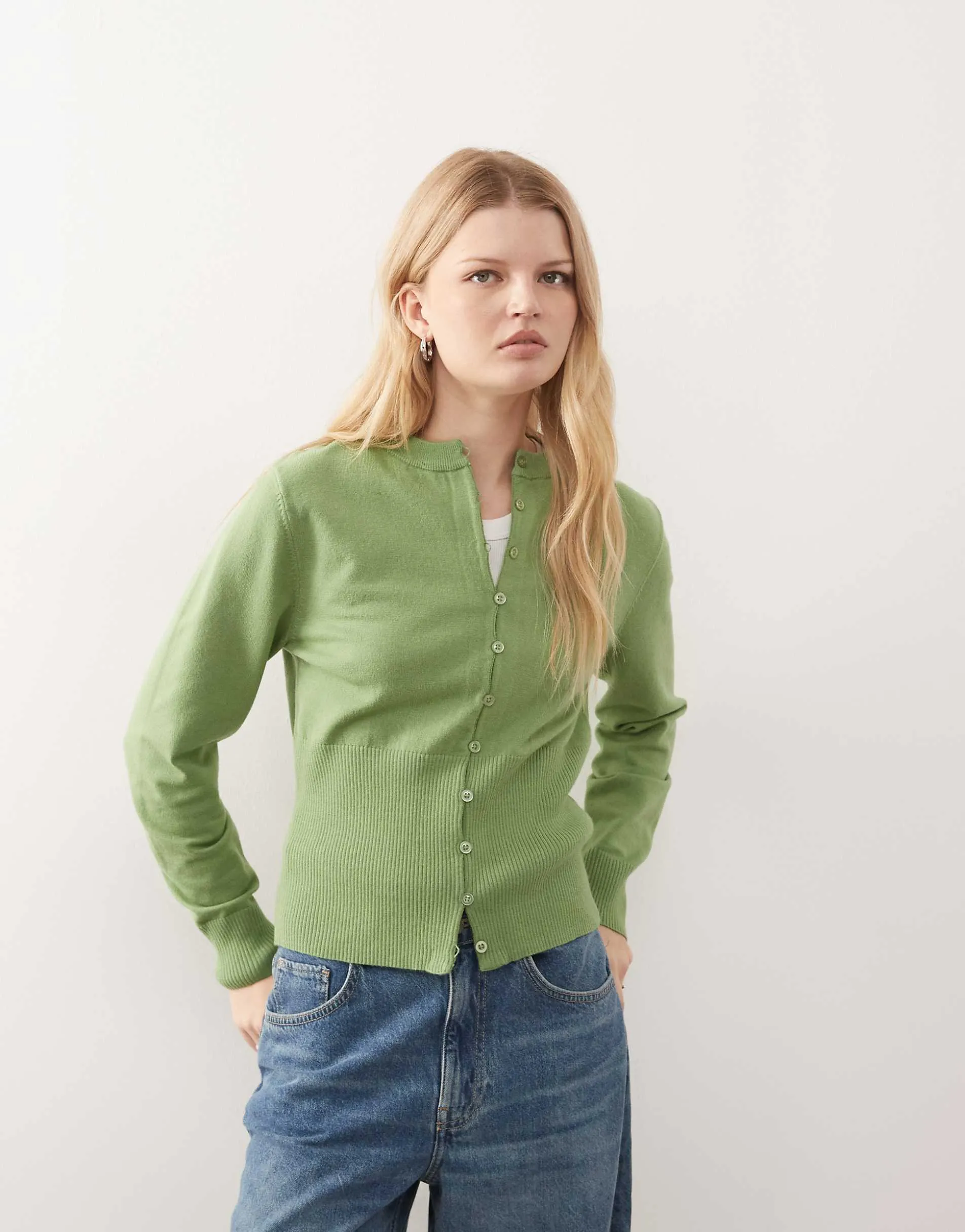 Reclaimed Vintage neat fit compact cardigan in green