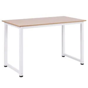 Mesa de Ordenador HOMCOM MDF y Metal Roble y blanco 120x60x76 cm