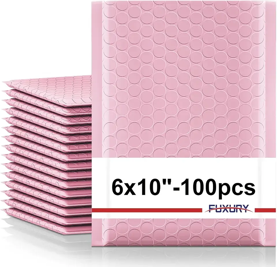 Fuxury Bubble Mailers 6x10" 100 Pack Light Pink Padded Envelopes Self Seal | Usable Size 6x9” Mailing Envelopes Bubble Padded Shipping Bag for Mailing,Packaging, Small Business, Boutique,Bulk #0