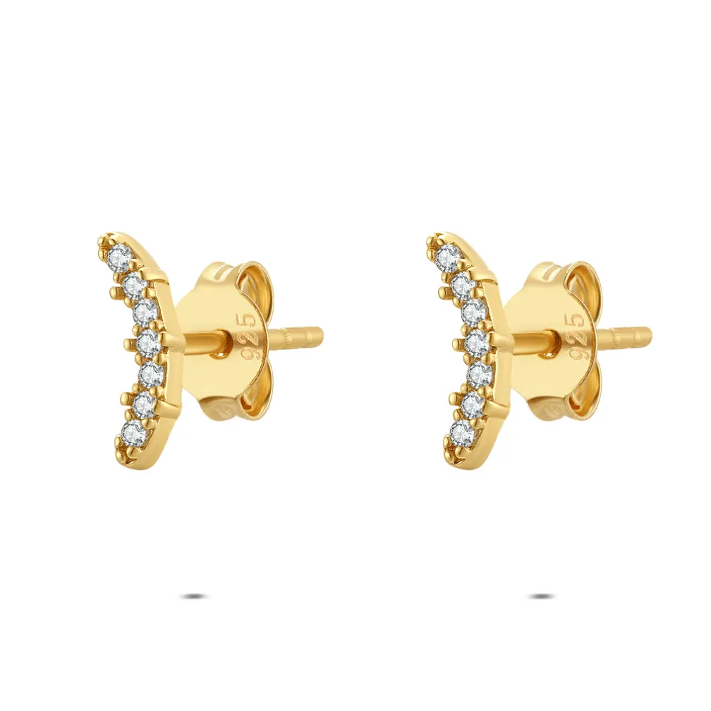 Oorbellen in zilver, gebogen met zirkonia