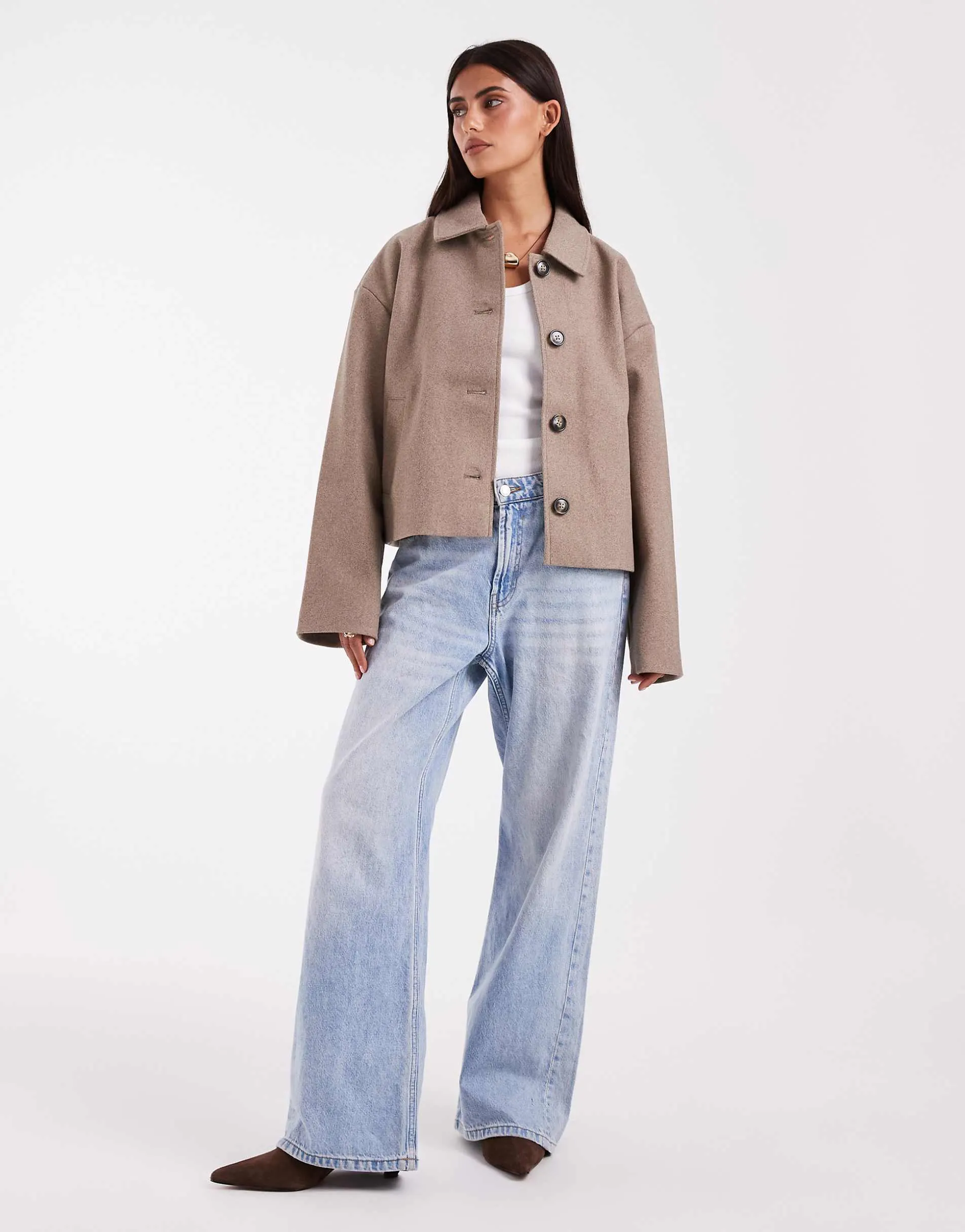 Pieces short formal wool look coat in beige melange