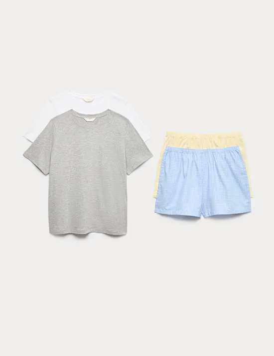 2 Pack Cotton Rich Jersey Woven Shortie Pyjama Sets