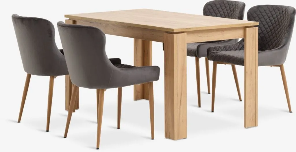 LINTRUP Tavolo L140.rovere selv.nat. + 4 PEBRINGE vell. gri.