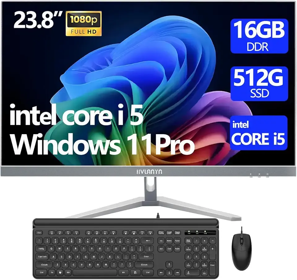 23.8-Inch Fhd All-in-One Desktop Compute,Core i5, 16GB DDR RAM,512GB PCIe SSD,1920x1080 FHD Display, WiFi, Bluetooth,Mouse and Keyboard Include,with 1-Year Warrant