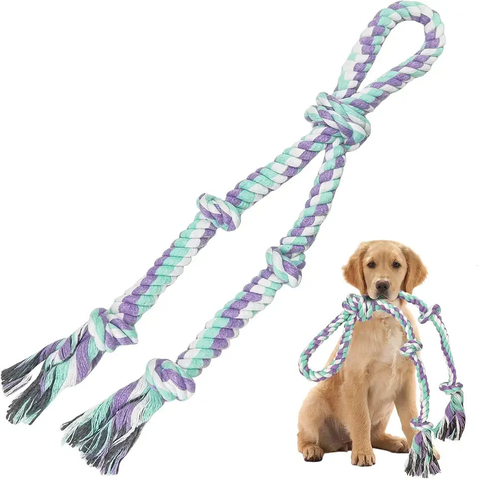 Dog Rope Toys for Large/Medium Aggressive Chewers, Tough Cotton Chew Toy, 3 Feet 5 Knots Indestructible, Tug of War Dog Pull Rope Teeth Cleaning (5 knot-19.5In)