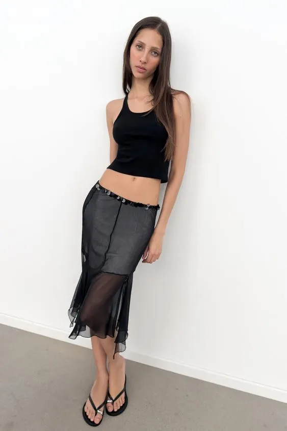 ASYMMETRIC SEQUIN TULLE SKIRT