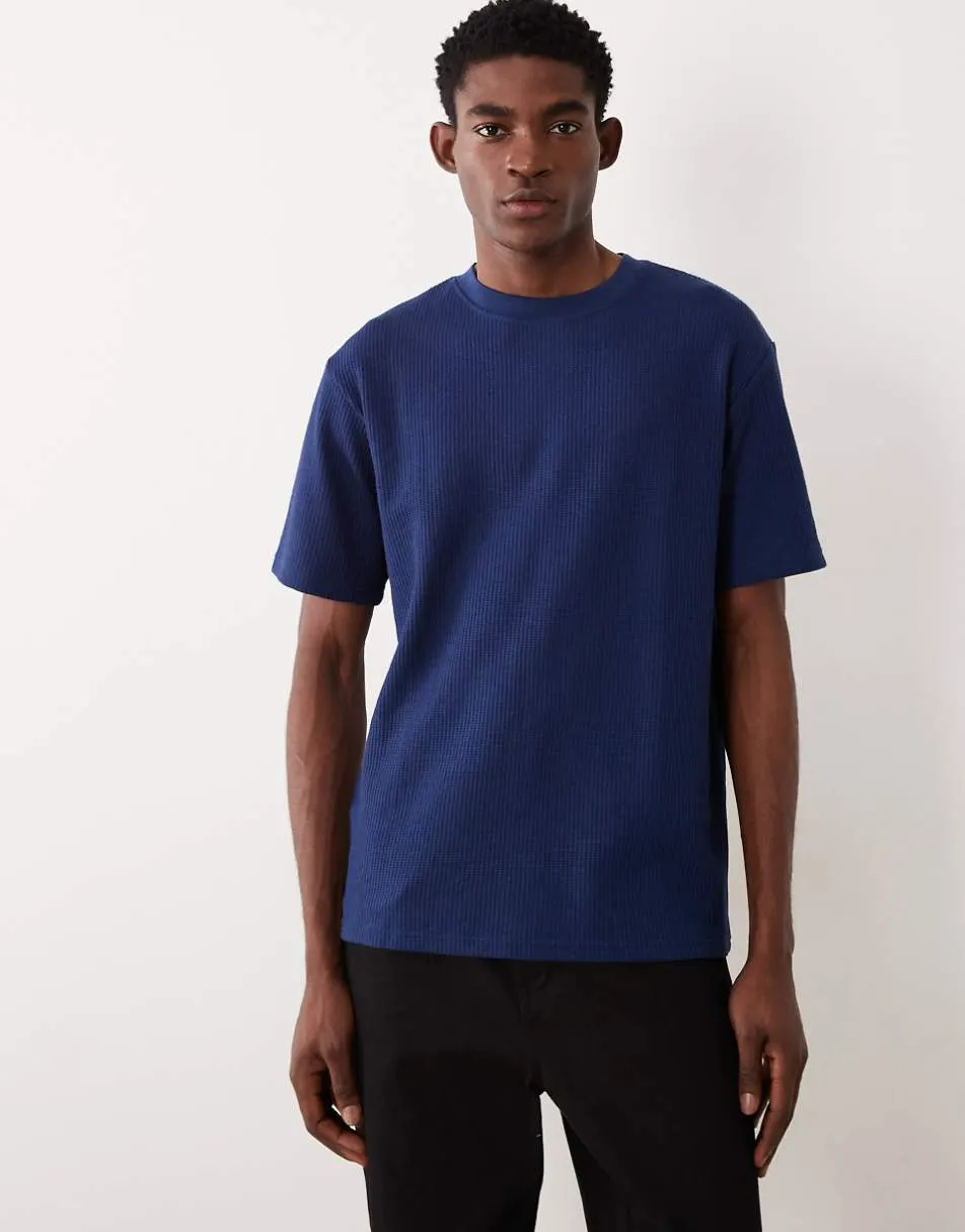 ASOS DESIGN heavyweight relaxed t-shirt in navy waffle