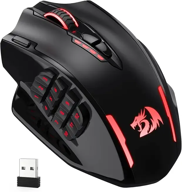 M913 Impact Elite Wireless Gaming Mouse, 16000 DPI Wired/Wireless RGB Mouse with 16 Programmable Buttons, 45 Hr Battery and Pro Optical Sensor, 12 Side Buttons MMO Mouse