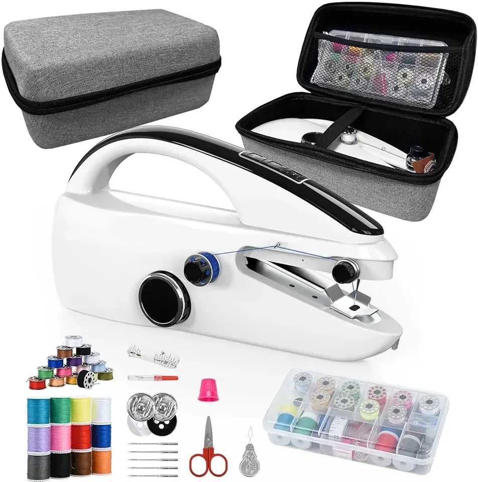 Handheld Sewing Machine, Mini Portable Hand Sewing Machine with 20 Thread Colors Emergency Sewing Kit, Suitable for Clothes, DIY Home Portable Sewing Machines(Black-02)