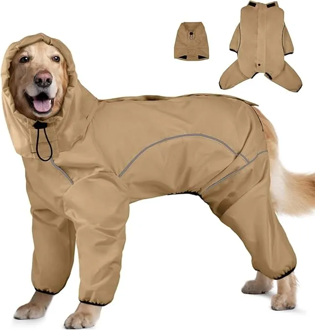 Dog Raincoat, Waterproof Dog Rain Jacket with Removable Hood，Adjustable 4 Legs Pet Poncho with Leash Hole，Reflective Stripe Hood…