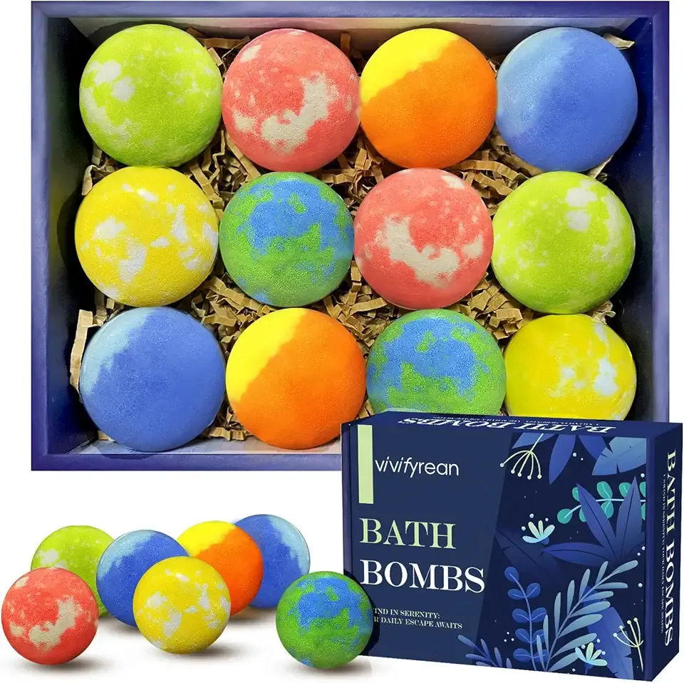 Bath Bombs for Women, Men, Boy, Girl, Natural Bath Bombs, Mothers Day Anniversary Birthday Gift Set, with Essential Oil and Epsom Salt, 12 Pack, Organic, Non-Toxic, Relaxing SPA Bath Soak, 6 Scents
