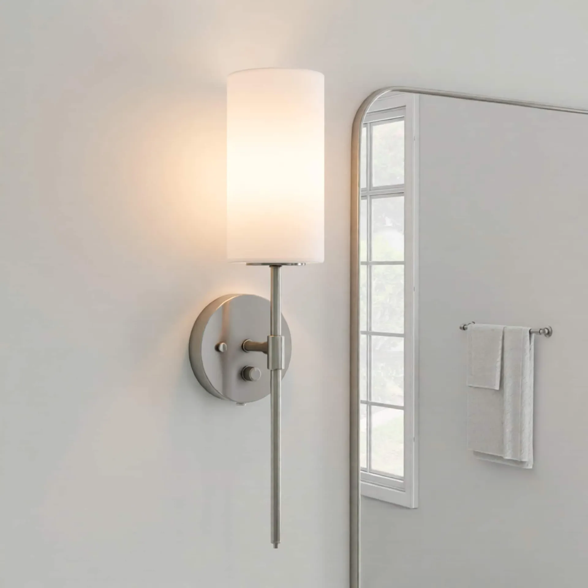 Odessa 4.75-in W 1 -Light Brushed Nickel Transitional Hardwired Damp rated Wall Sconce