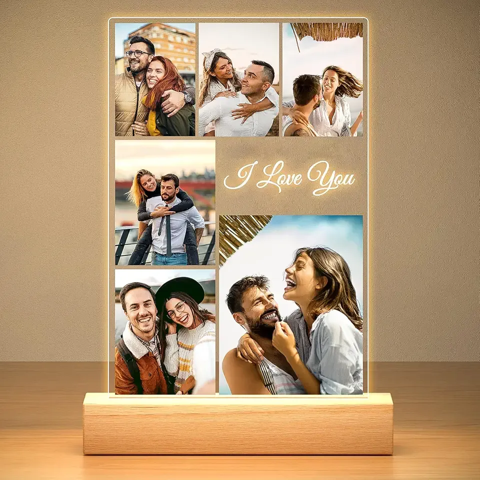Custom Picture Frames, Personalized Photo Frame with Night Light, Customized Photo Frame, Personalized Christmas Anniversary Birthday Gifts for Women Men Him Her Couple