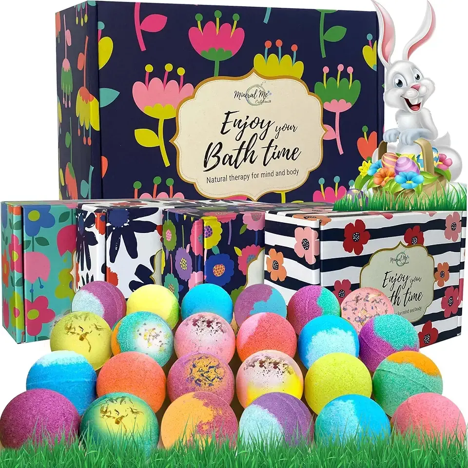 Bath Bombs for Women Gift Set - 24 Natural & Organic Bath Bombs with Essential Oils & Moisturizing Shea Butter, Spa Birthday Gift, Selfcare Gifts, Easter Basket Essentials for Teens, Girls, Women