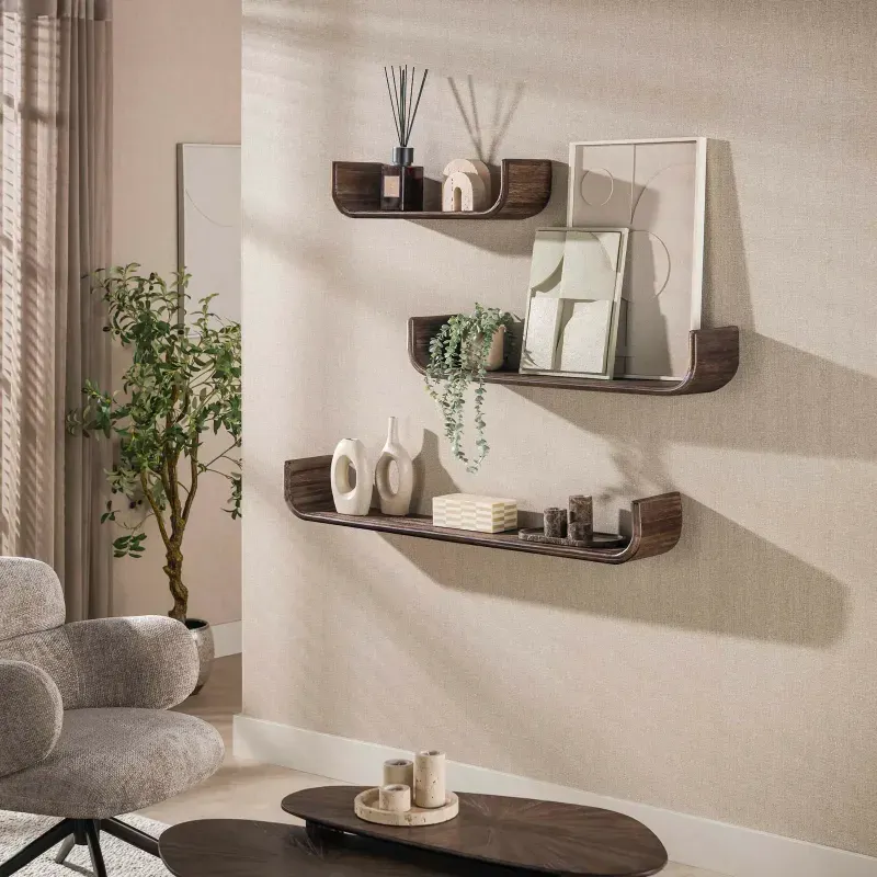 Wandplank Maya - Teak Espresso - U-shape set van 3