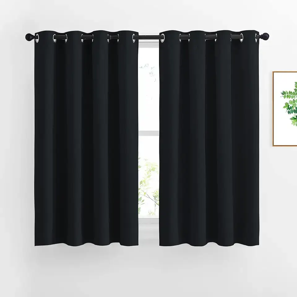 Black Out Curtains 54 inch Long for Bathroom - Easy Care Solid Thermal Insulated Grommet Blackout Window Treatment for Bedroom (2 Panels, W52 x L54)