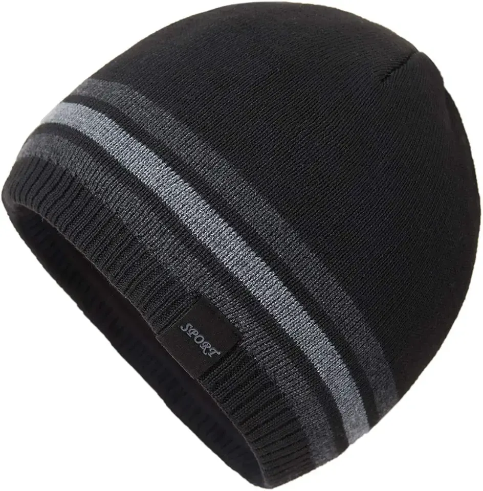 Mens Winter Warm Knitting Hats Plain Skull Beanie Cuff Toboggan Knit Cap