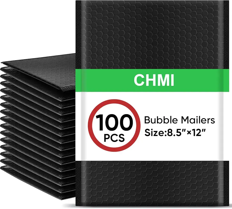 CHMI Black Bubble Mailers 8.5 x 12 Inch 100 Pack, Usable Size 8.25X12 Inch Poly Mailers,Mailing Envelopes,Shipping Mailer，Opaque Self Seal Adhesive Waterproof Bags for Packaging and Shipping.