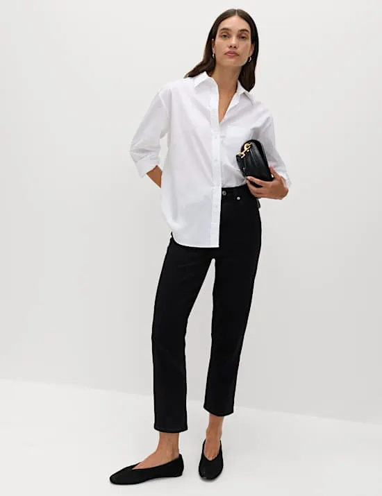 High Waisted Cropped Slim Fit Jeans