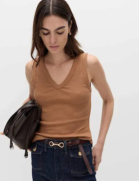 Cotton Rich Ribbed V-Neck Vest