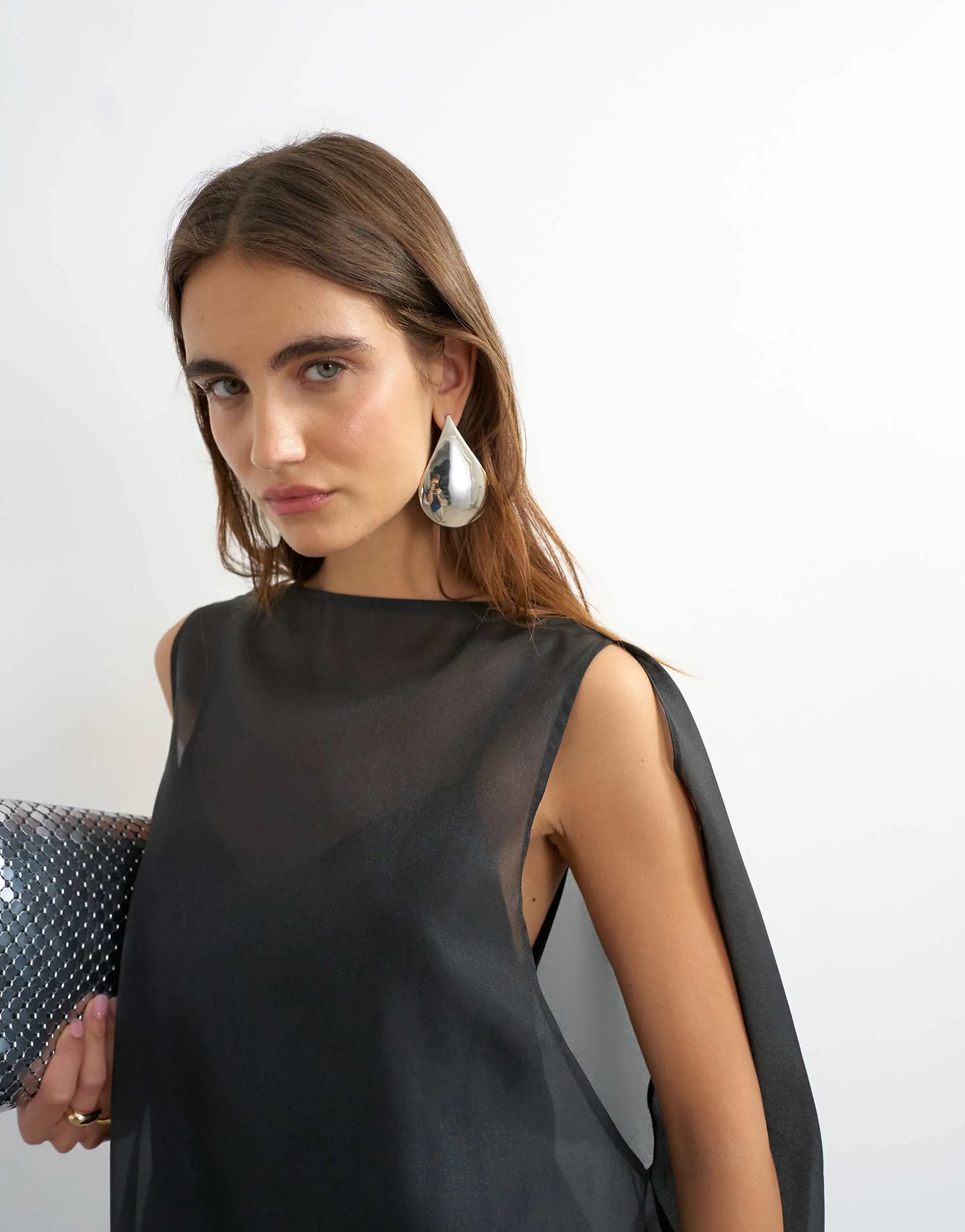 Topshop organza bubble hem mini dress in black