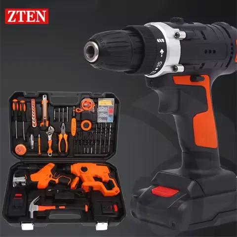 ZTEN Combination Tool Box Power Tool Sets Cordless Screwdriver Electric Drill Electric Tools Sets Multifunctional Toolbox Set