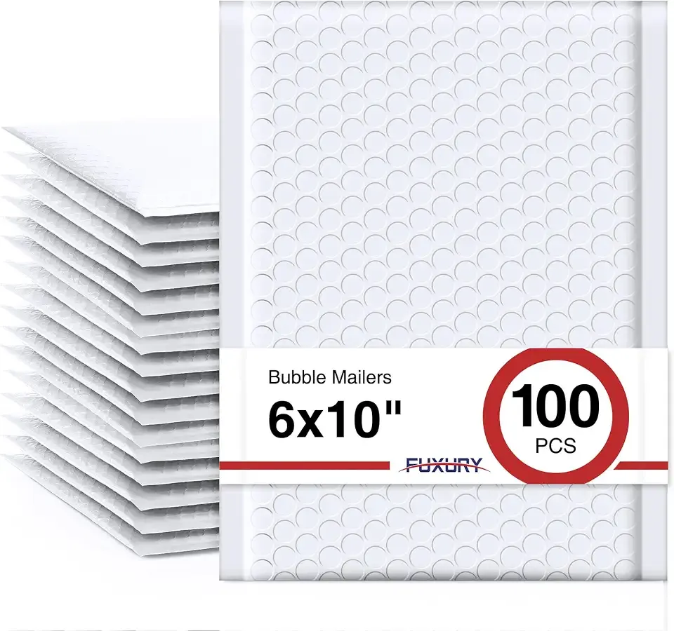 Fuxury Bubble Mailers 6x10" 100 Pack White Padded Envelopes Usable Size 6x9 | Self Seal Bubble Envelopes Opaque Bubble Padded Mailers for Small Business Mailing Jewelry Makeup Small Items