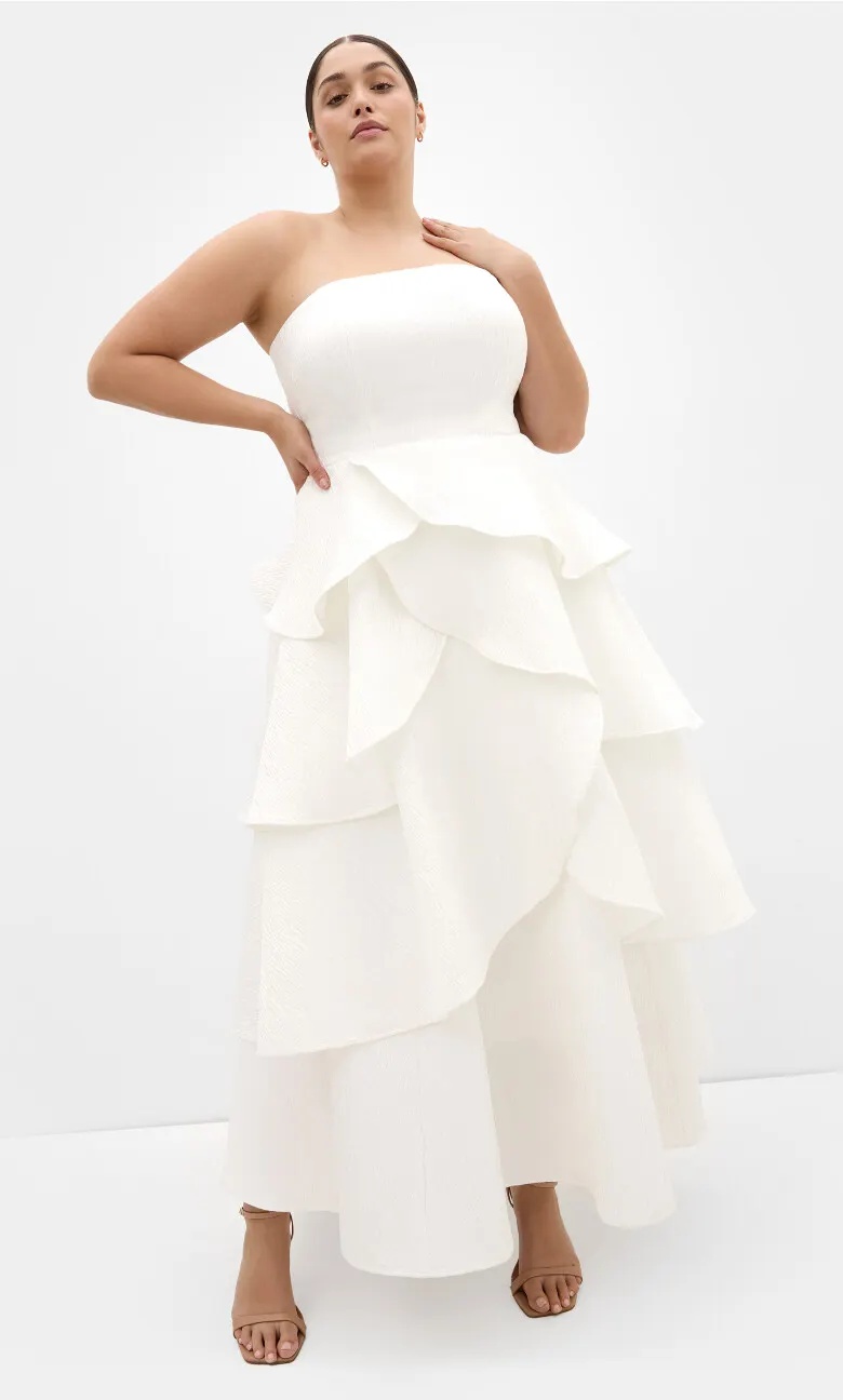 Elizabeth Tiered Frill Maxi Dress - creme