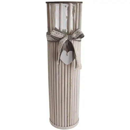 Windlicht - weiß - Bambus - 58 cm hoch