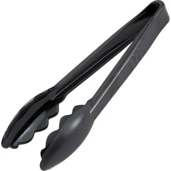 Winco 9" Plastic Tongs, Black, 6-count