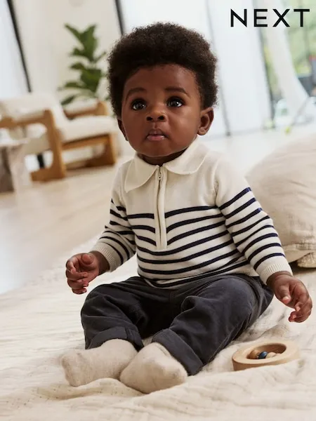 Navy Stripe Baby Knitted Top and Trousers Set (0mths-2yrs)