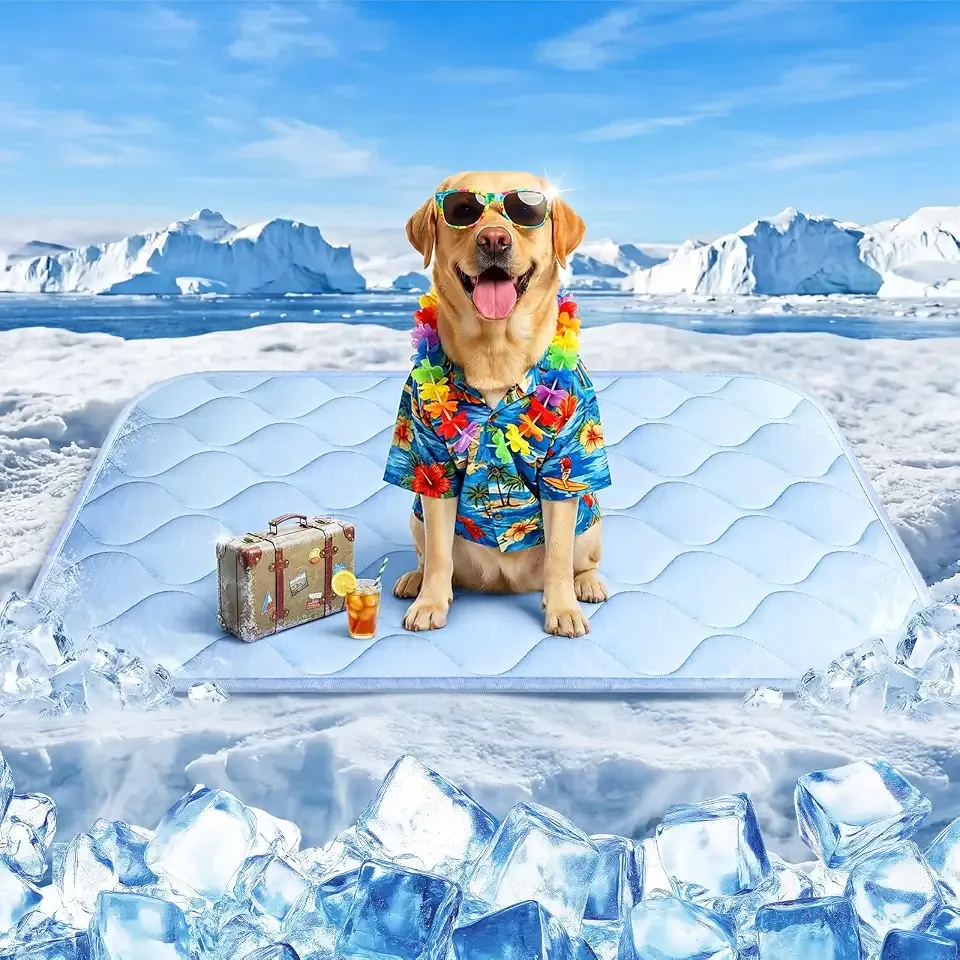 Dog Cooling Mat for Large Dogs, Long-Lasting Cool Pad for Dogs Outdoor & Indoor Use with Ice Silk Fabric & Waterproof Cover, Cooling Pet Bed 36" x 26", Non-Slip Washable Pet Blanket (Cryo Ice Blue)