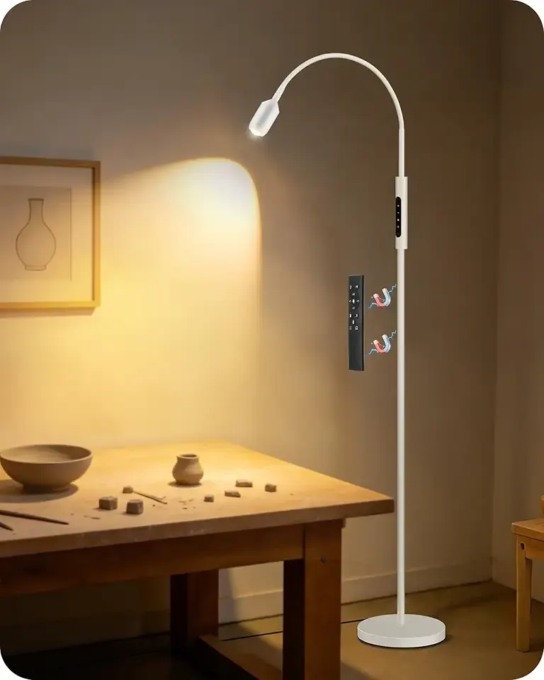 Reading Floor Lamp, 74.2" Tall LED Lamp, with 360° Flexible Gooseneck & Touch & Remote Control, Ajustable Color & Beam, Crafts Standing Lamp, for Reading, Task Craft, Living, White WW16LD05
