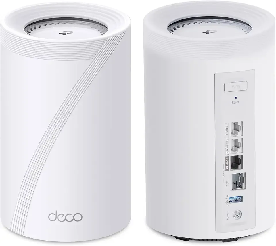 TP-Link Deco 7 Pro BE17000 Tri-Band Wi-Fi 7 Whole Home Mesh System | 9-Stream 17Gbps | 10G RJ45/SFP+ Combo | Multi-Gig Wired Backhaul | Up to 6,300 Sq.ft | HomeShield, MLO, 320 MHz (Deco BE77 2-Pack)