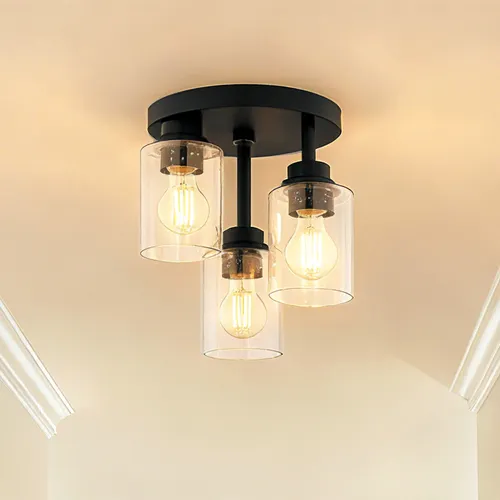 Patriot Lighting® 9-1/4"W Matte Black 3-Light Semi-Flush Mount Ceiling Light