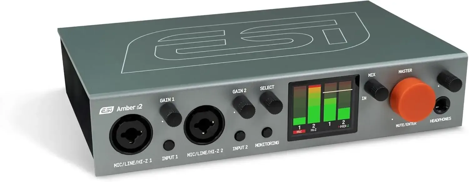 ESI Amber i2 – USB Audio Interface for Musicians, Producers, Singers, and Songwriters, Dual XLR, Line & DI Inputs with MIDI I/O, Professional Software Included