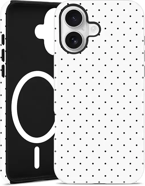 Jusy Compatible with MagSafe Polka Dot Case for iPhone 13/iPhone 14, Cute Aesthetic Polka Dots Magnetic Phone Case, Soft TPU and Hard PC Protective Phone Cover for Women Girls (Matte) - White