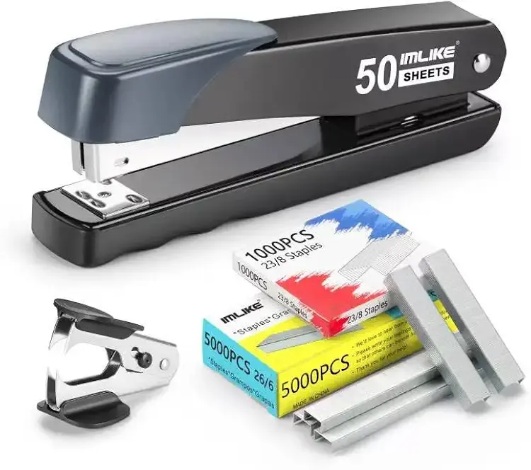 Heavy Duty Stapler, IMLIKE 50 Sheet Full Strip Stapler, Anti-Jam Non-Slip with 5000pcs 26/6 Staples and 1000pcs 23/8 Staples, Staple Remover, for Home, Office, and Classroom, Black