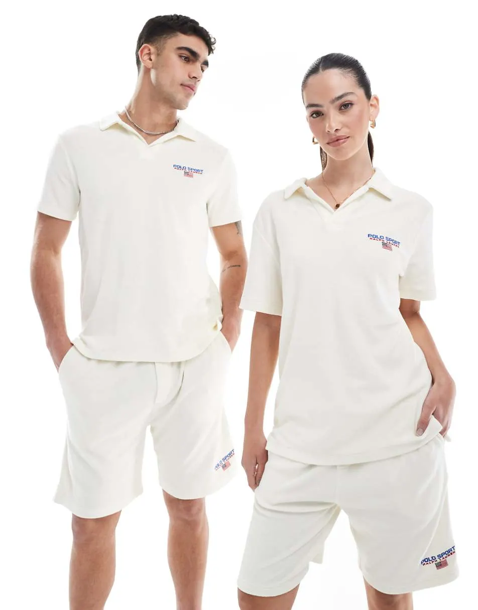 Polo Ralph Lauren Sport capsule small chest logo lightweight cotton terry polo in cream (part of a set)