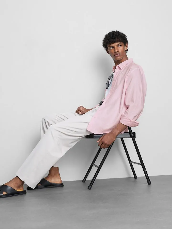 Chemise à manches longues en lin mélangé