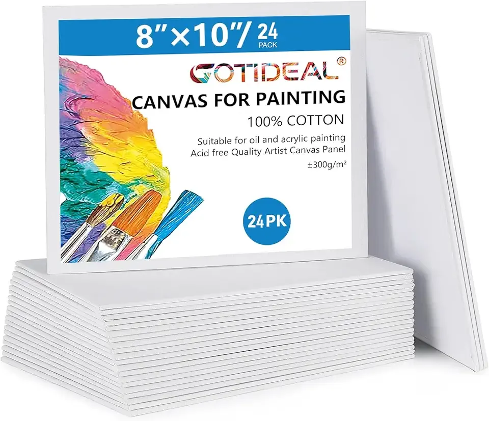GOTIDEAL Canvas Boards for Painting, 8x10 inch Set of 24, Gesso Primed White Canvases for Painting - 100% Cotton Art Supplies Canvas for Acrylic Paint, Pouring, Oil Paint