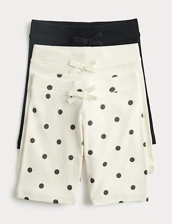 3pk Cotton Rich Polka Dot Cycling Shorts (2-8 Yrs)